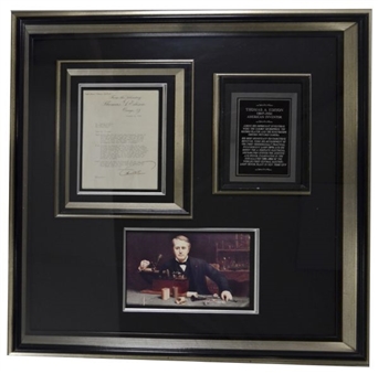 Thomas Edison Signed Letter within a Very large Framed Display    